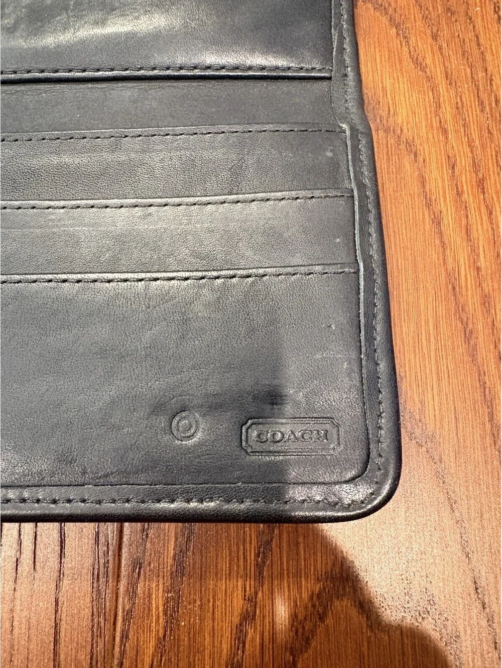 Coach Swing Wallet Purse Black Leather Trim Small Trifold Crossbody Strap